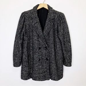 Vintage wool blend herringbone pea coat 80s 90s fleck black white grey swing